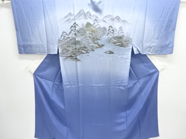 JAPANESE KIMONO / ANTIQUE MENS JUBAN / SILK / SCENERY OF HOUSES